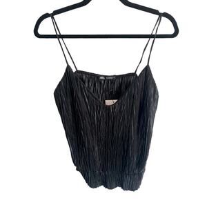 NWT Zara Crinkled Peplum Crop Top Size L Black